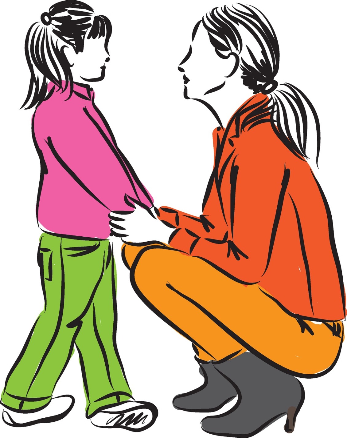 parent kneeling in front of child