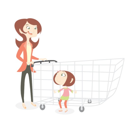 Mother and daughter with shopping cart