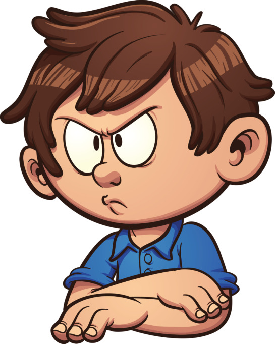 Angry little boy in blue shirt