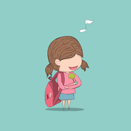 Preschool aged child with backpack and lollipop play