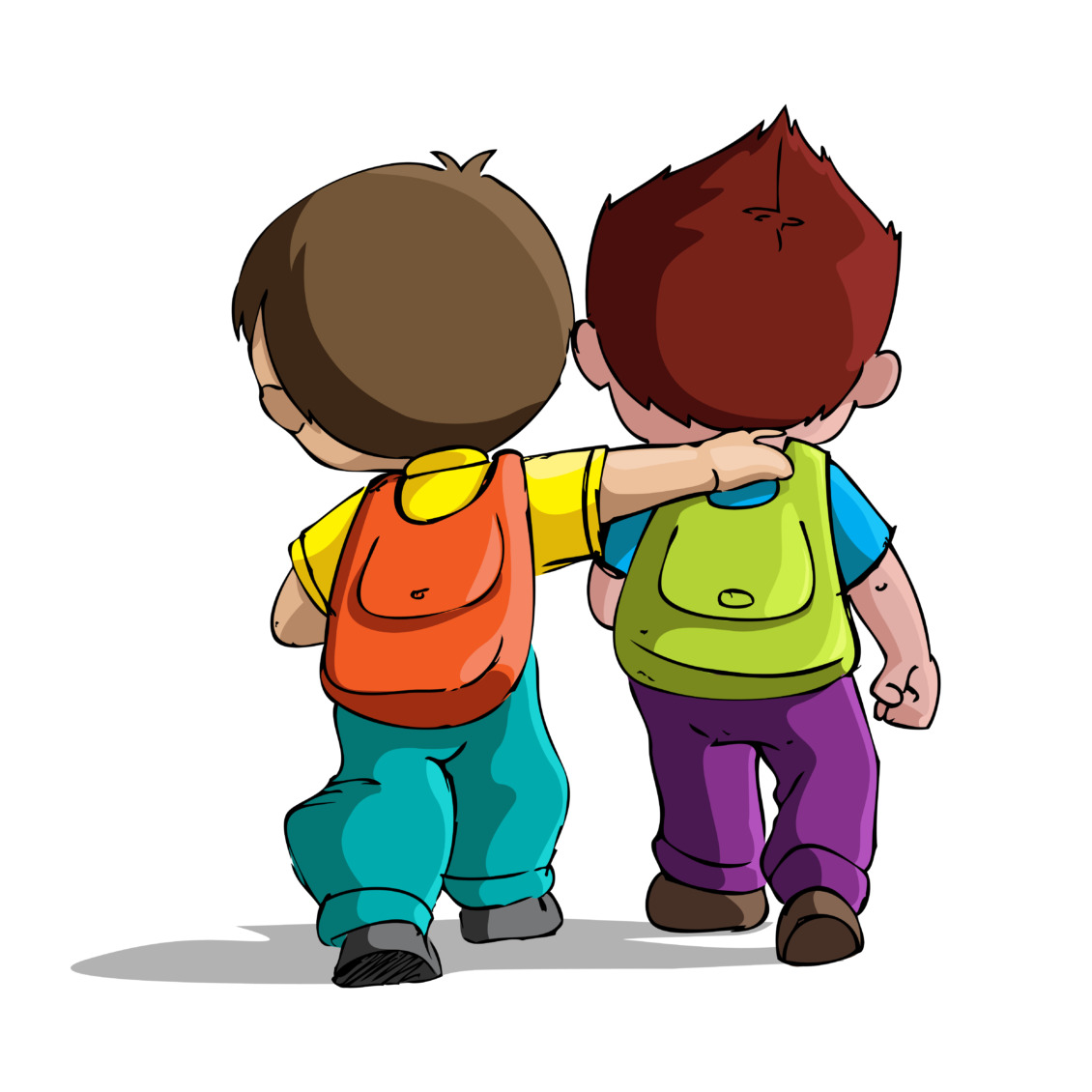 two little boys with backpacks walking away